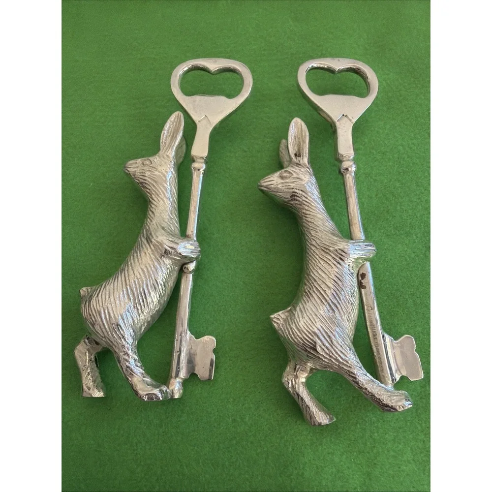 Anthropologie Easter Bunny Rabbit Bottle Opener Silver Key Metal Set Of 2